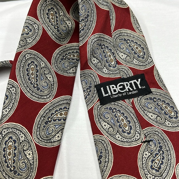 Liberty Of London Silk Tie Dark Red with Paisley Pattern of Multiple Colors - Picture 7 of 9